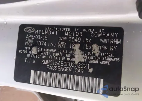 2015 Hyundai Accent Gs из США, поврежденный, VIN KMHCT5AE0FU232221